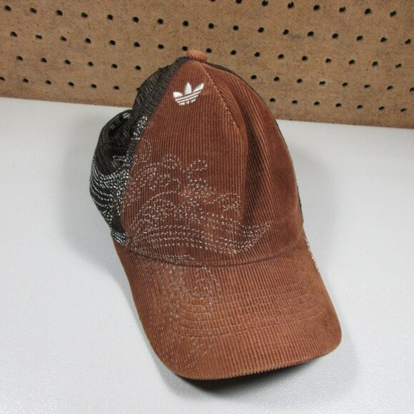 adidas Accessories - adidas ORIGINALS womens 2tone brown paisley corduroy trucker snapback hat EUC